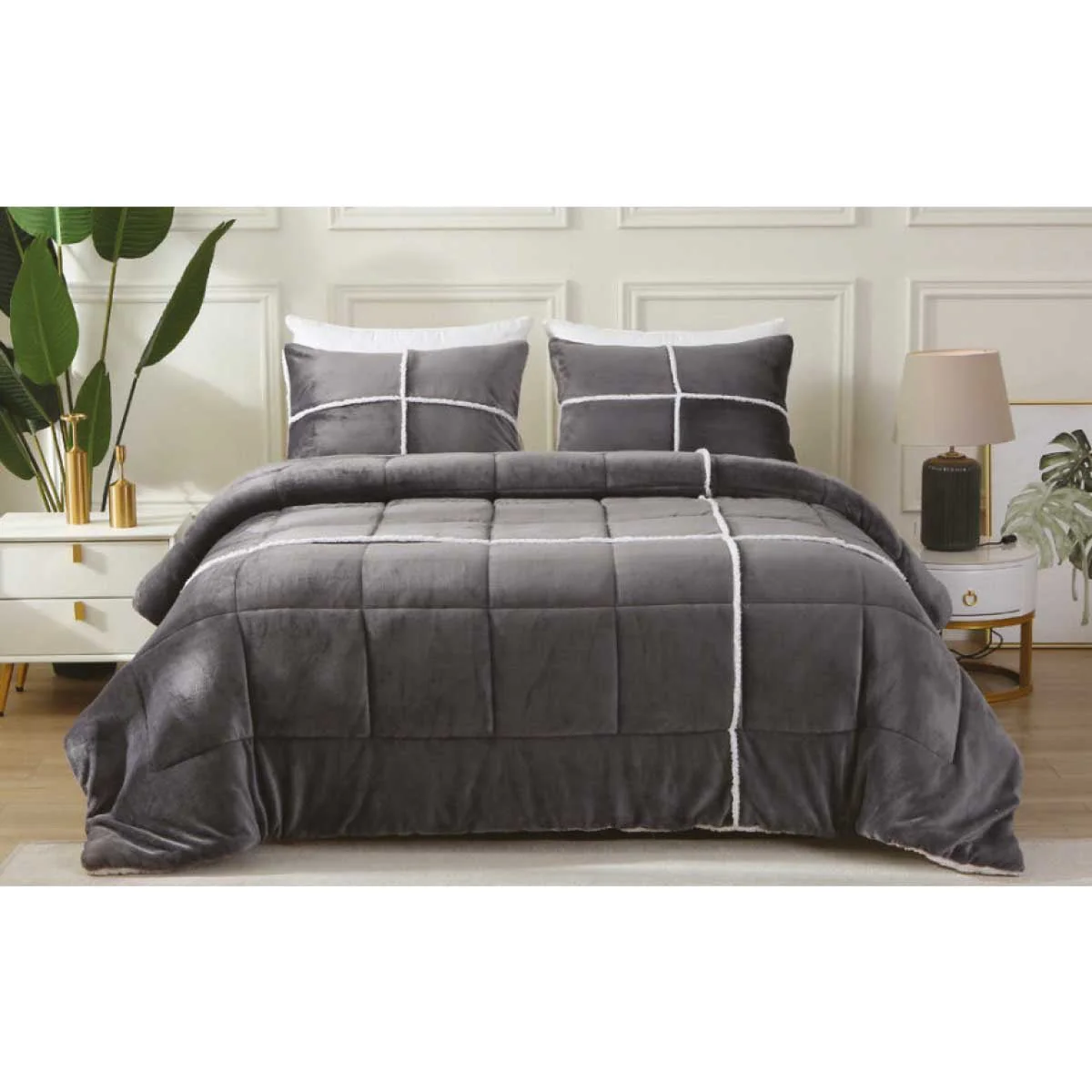 Lauren Taylor - CARLOS 3pcs Comforter Set Sherpa Patchwork - Image 2