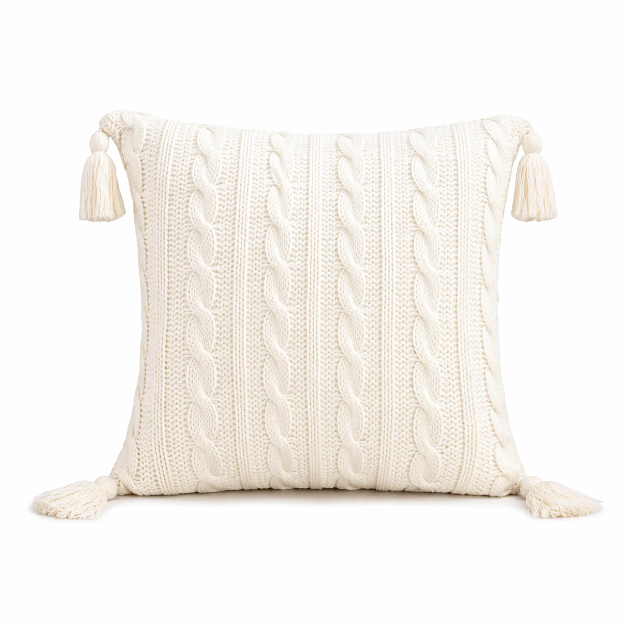 LAURENT TAYLOR - Cable crochet with tassles knit cushion