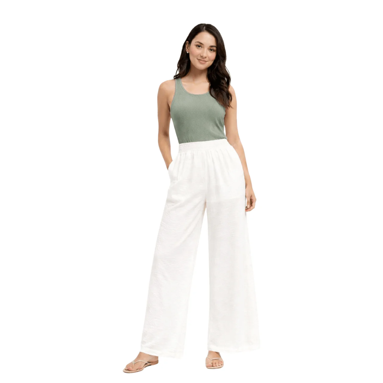Lightweight Wide-Leg Pants with Elastic Waist