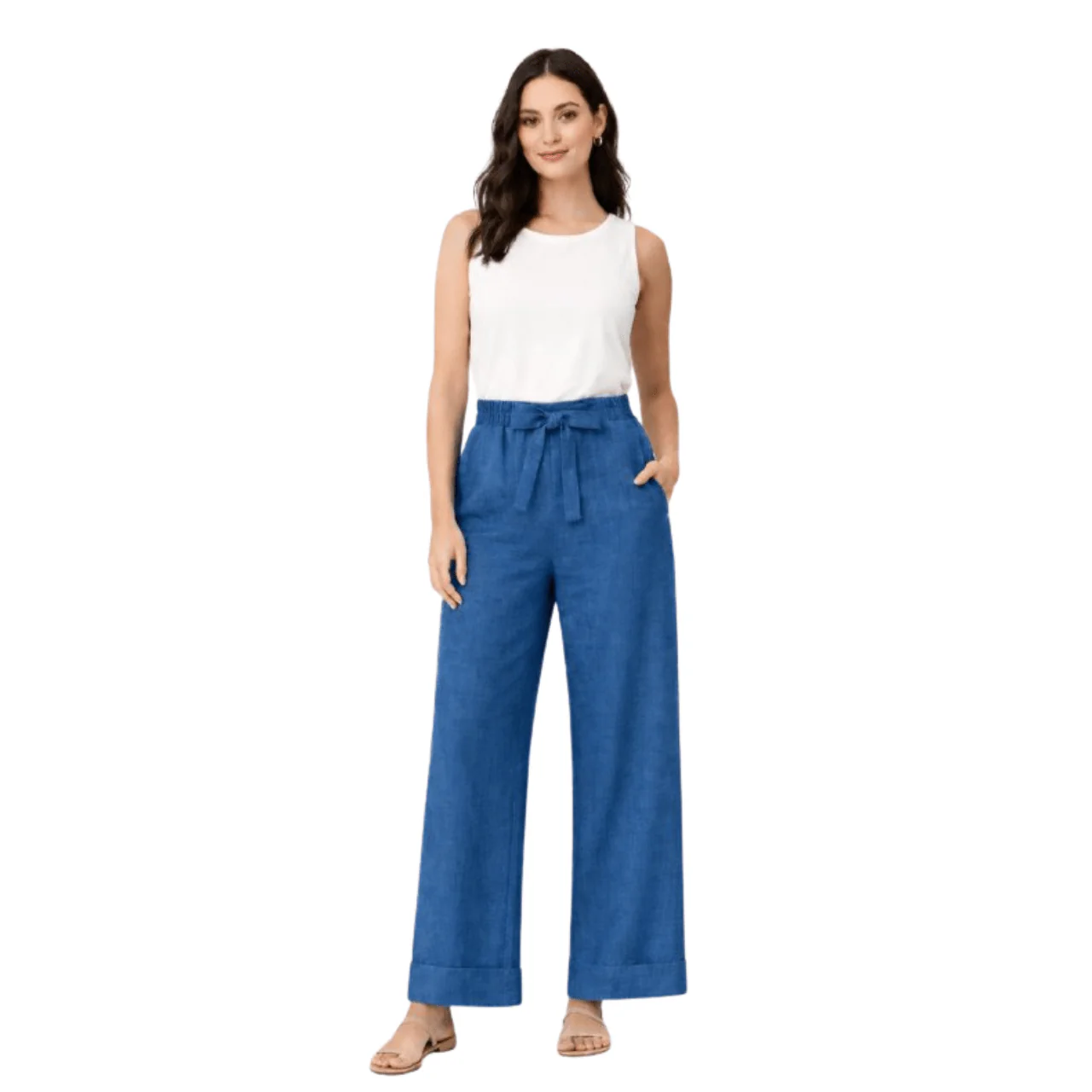 Linen-Blend Tie-Waist Wide-Leg Pants