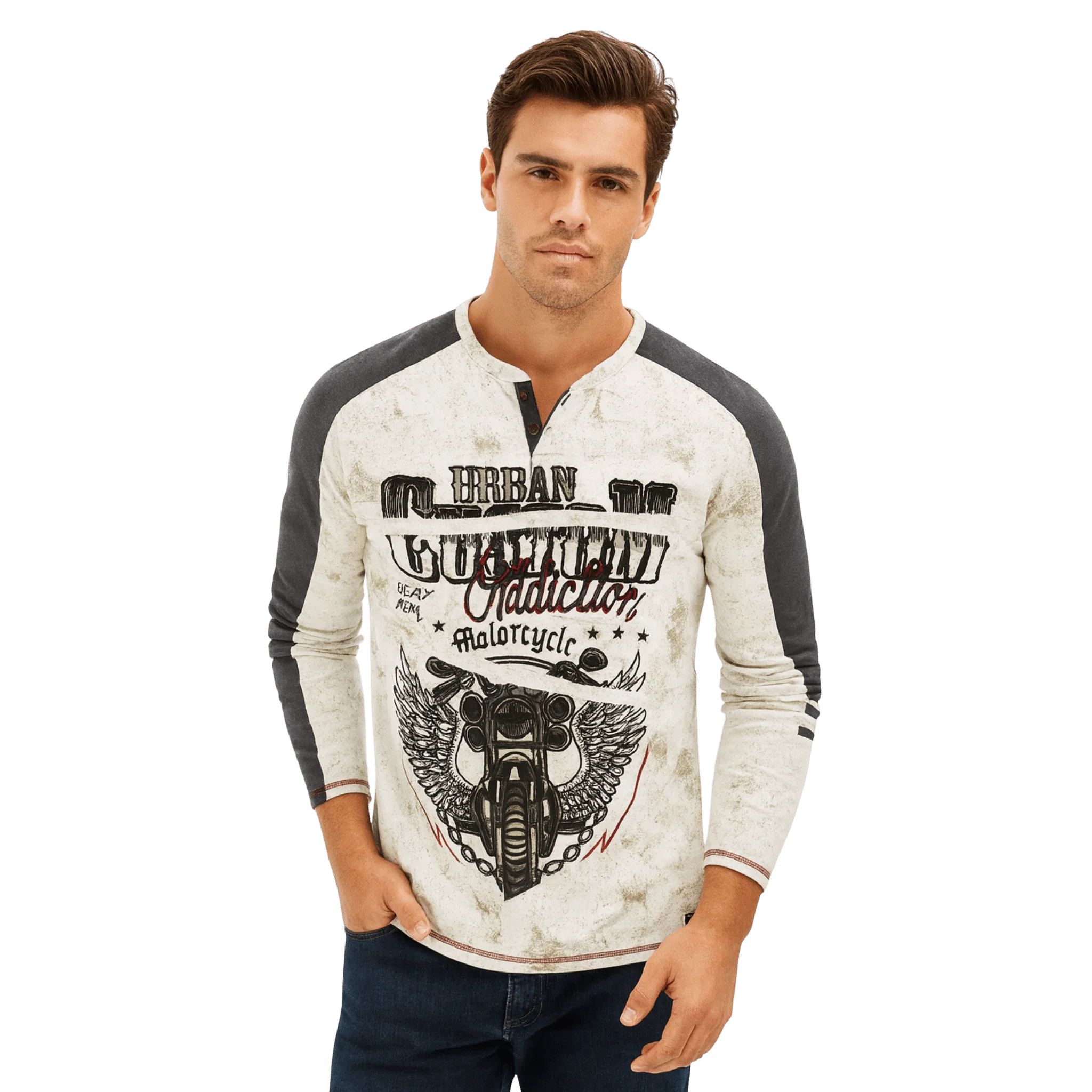 Long-Sleeve Graphic Biker-Inspired T-Shirt