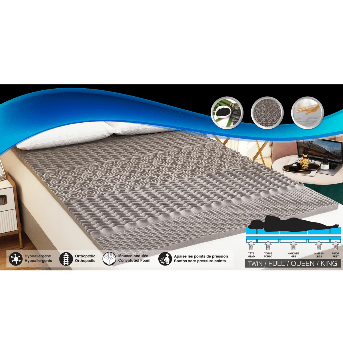 Maison Blanche - Charcoal Memory Foam Mattress Topper - Image 2