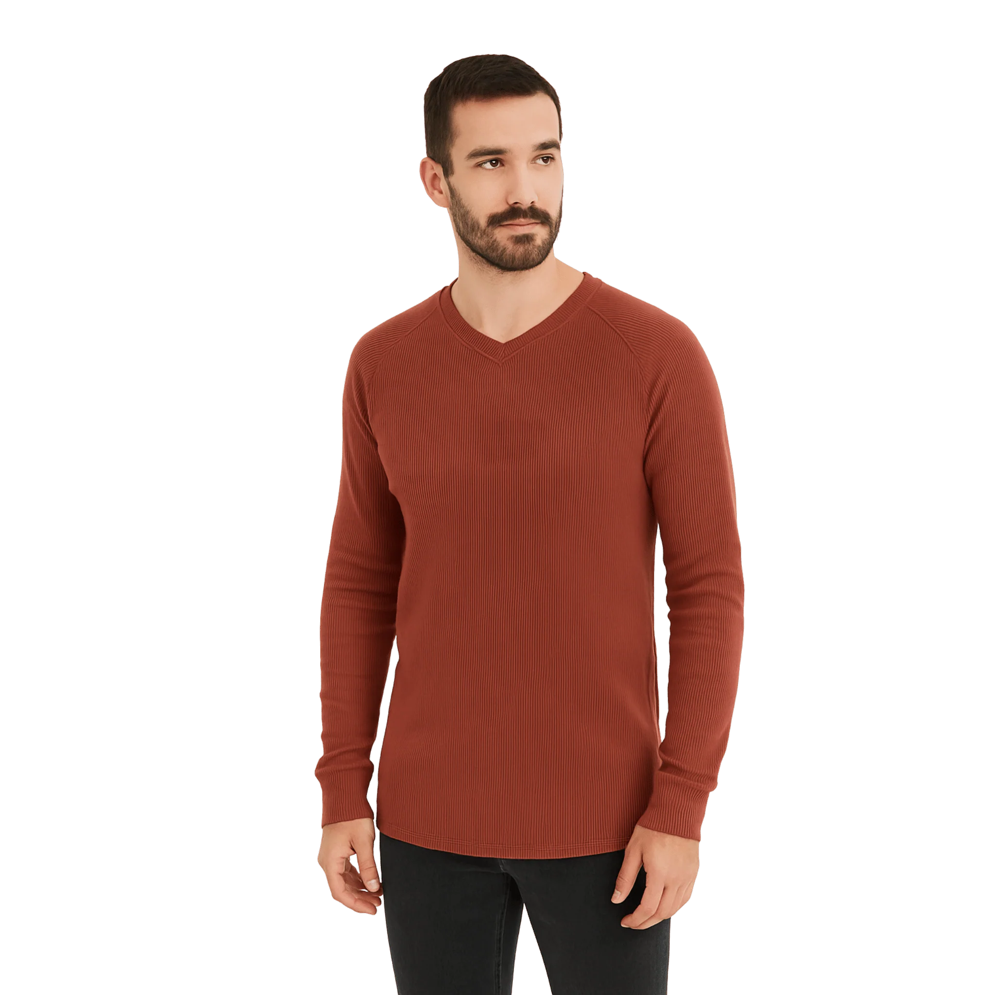 Men’s Ribbed Long-Sleeve V-Neck Top - Image 2