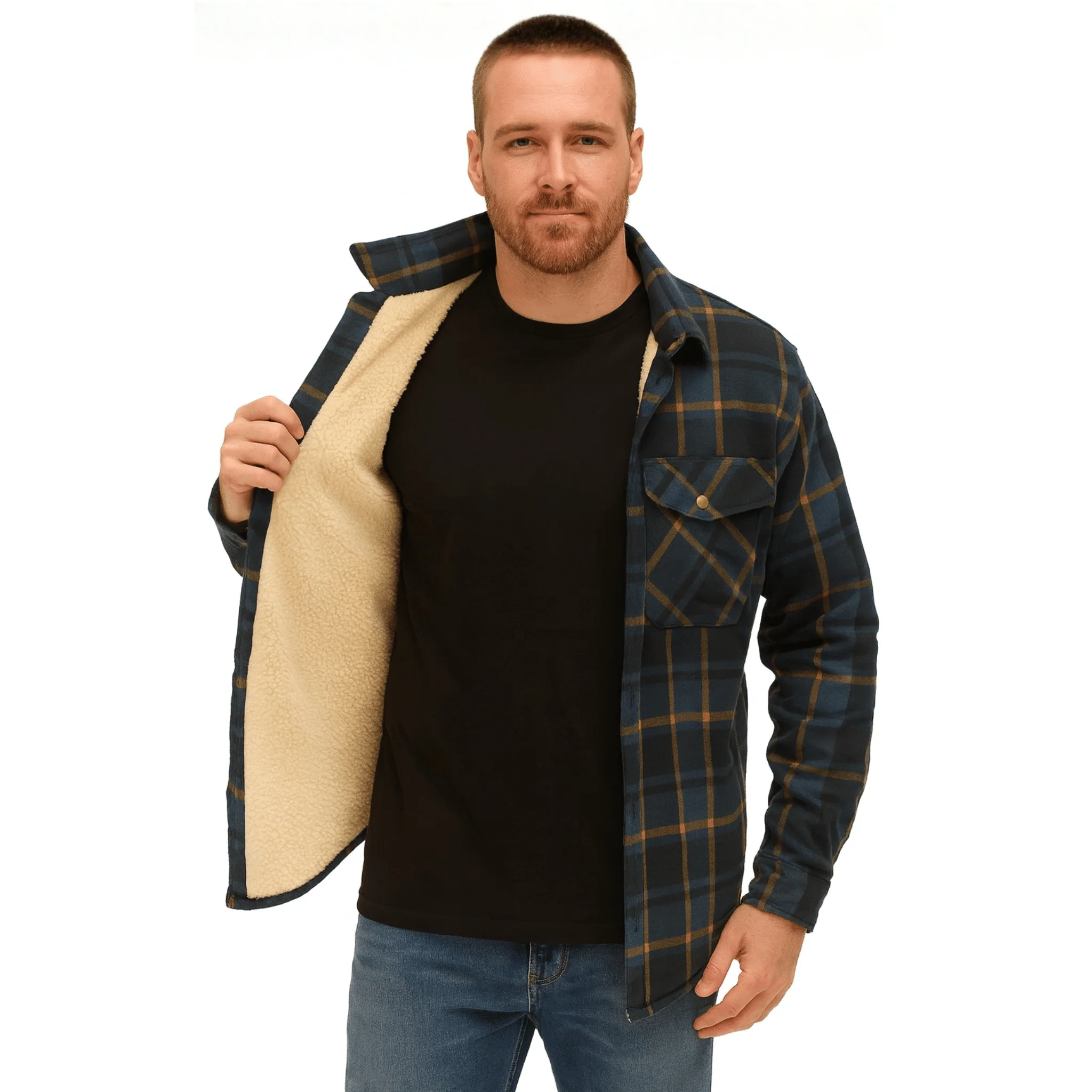 Men’s Sherpa-Lined Checked Overshirt