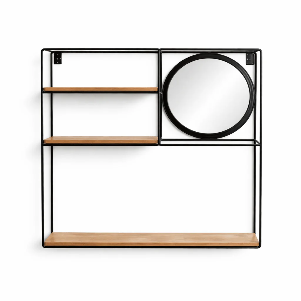 Metal Wall Shelf with Mirror – Modern Decorative Storage Unit