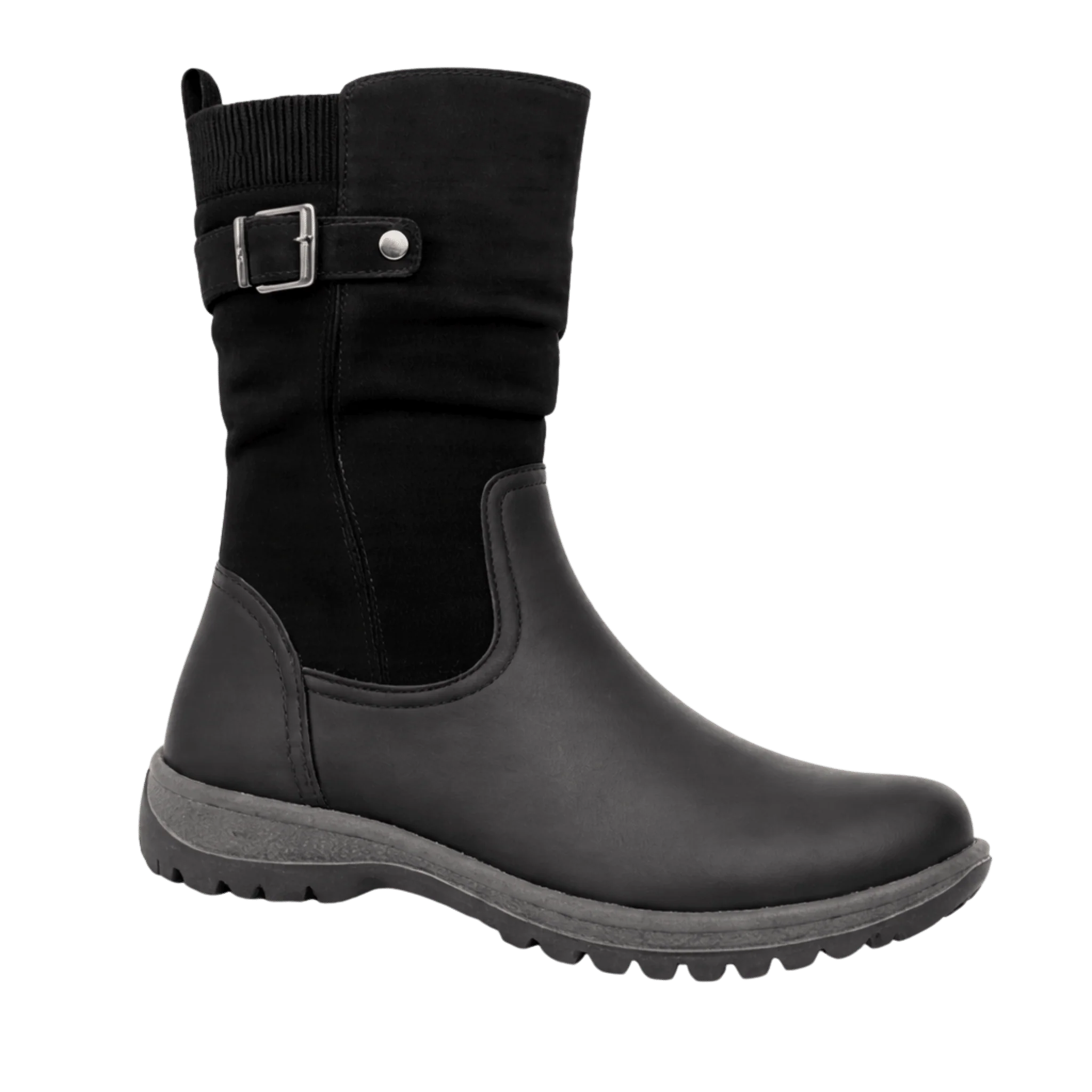 Mid-Calf Waterproof Boot with Decorative Buckle