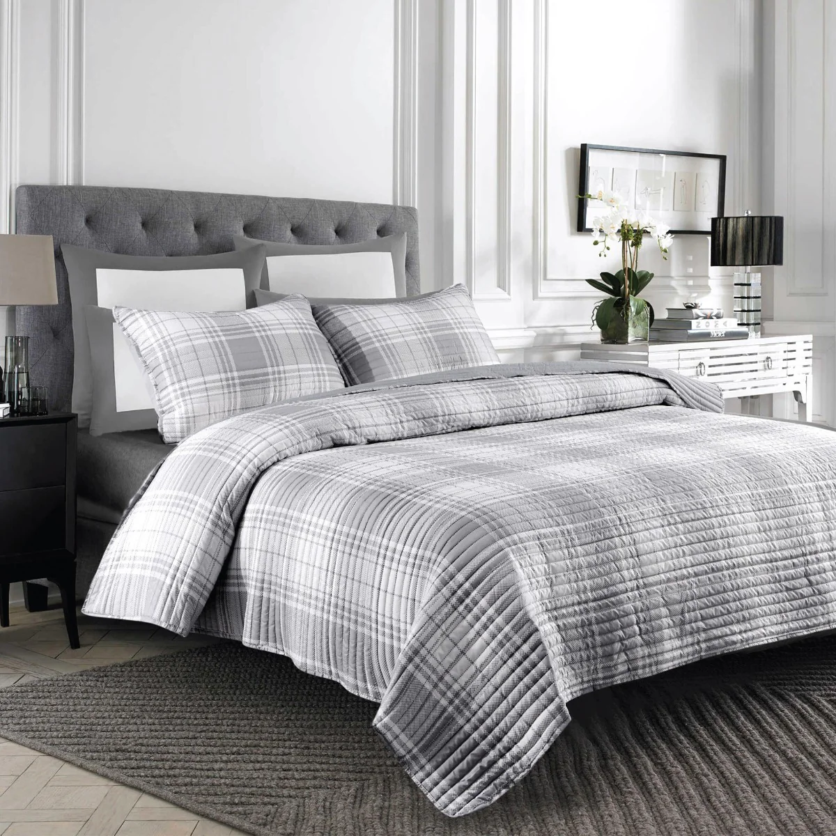 Nicole - 3 Piece Reversible Plaid Quilt Set