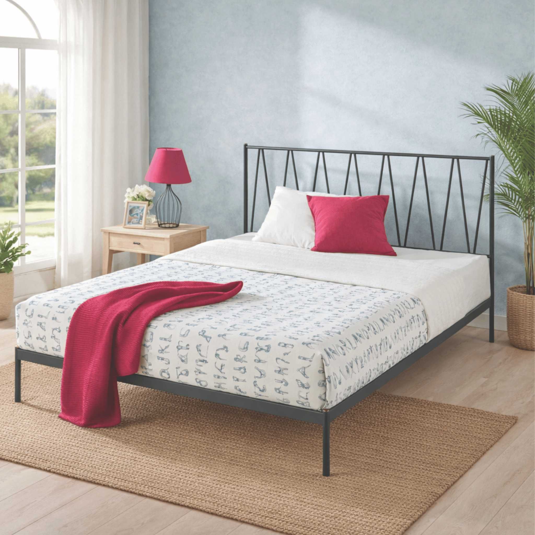Olga Metal Platform Bed with Headboard (Full & Queen)