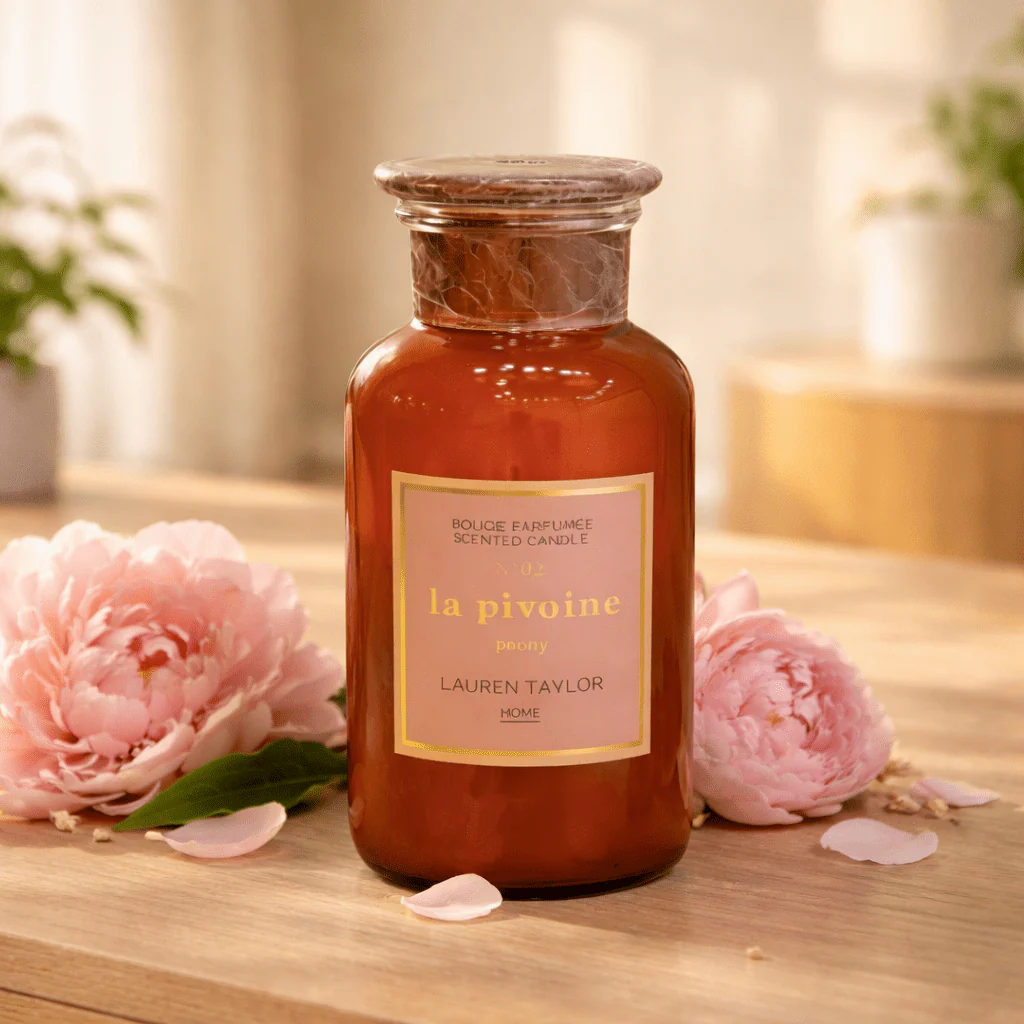 Peony Scented Candle in Decorative Glass Bottle