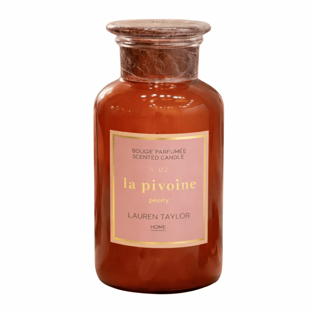 Peony Scented Candle in Decorative Glass Bottle - Image 2