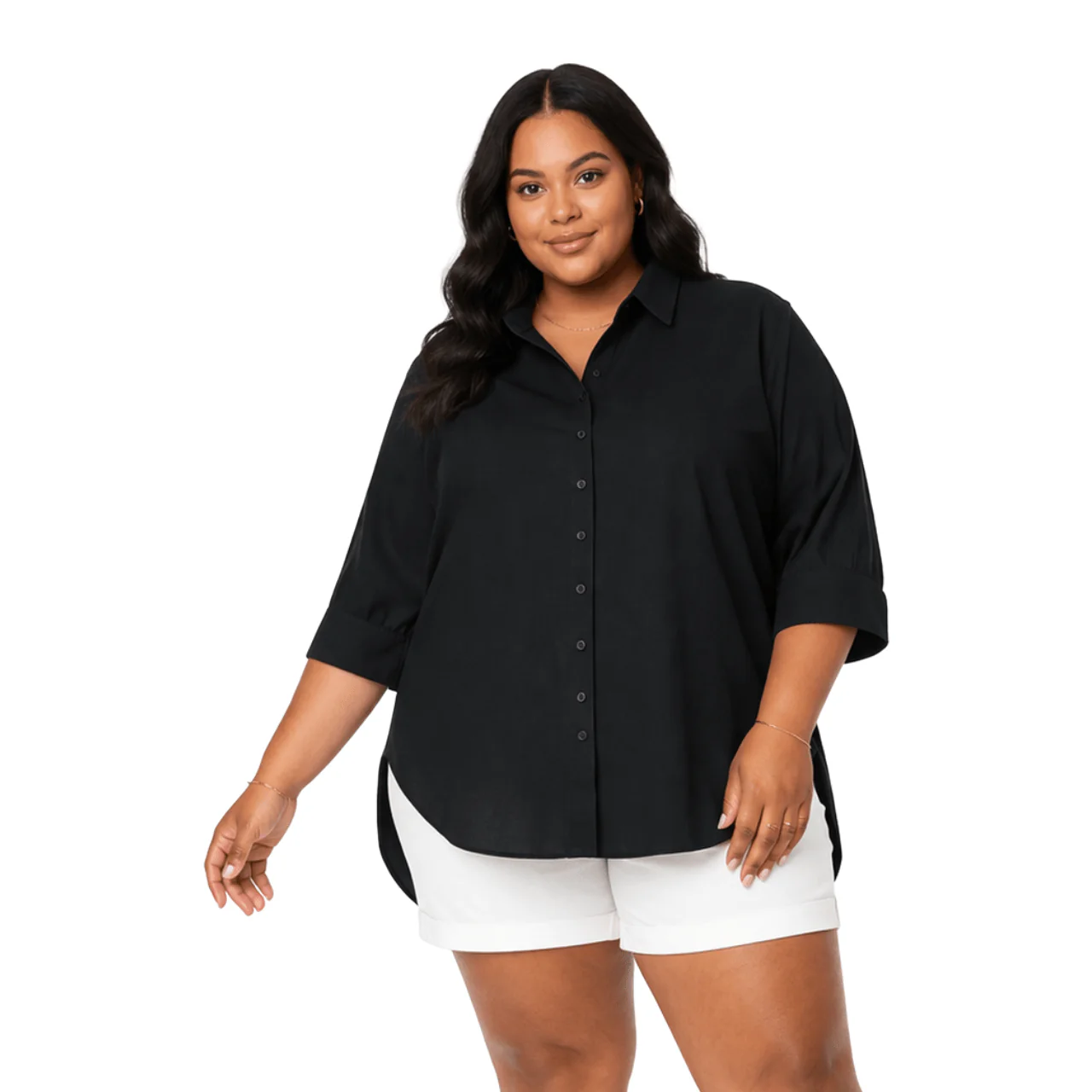 Plus Size Long Sleeve Button-Up Shirt