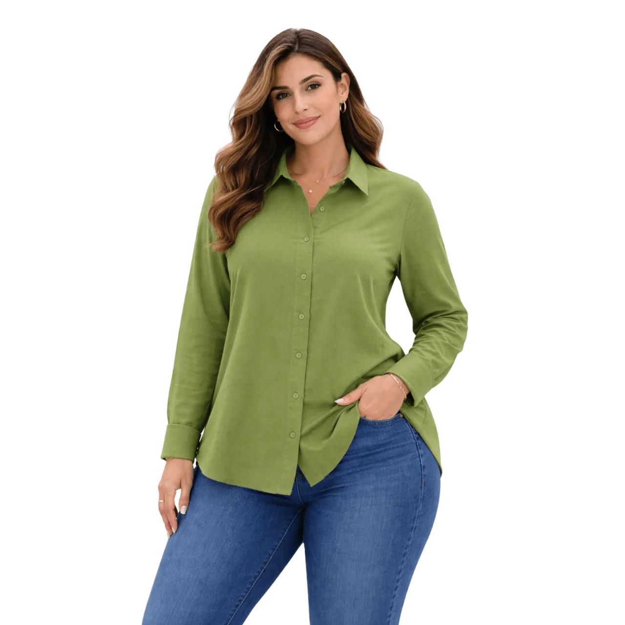 Plus Size Long Sleeve Button-Up Shirt - Image 2