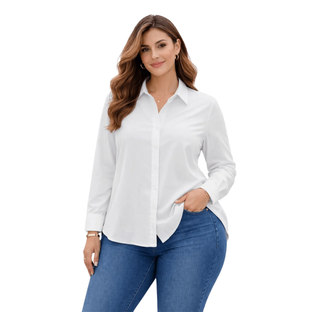 Plus Size Long Sleeve Button-Up Shirt - Image 3