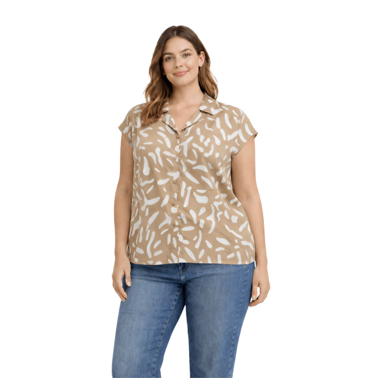 Plus Size Short Sleeve Button-Up Blouse - Image 2