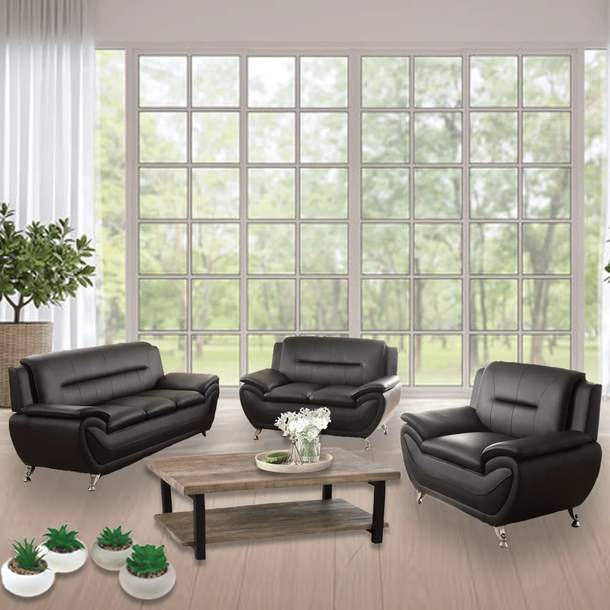 Polaris - Set of 3 PU Sofa with wood and plywood Frame - Image 2