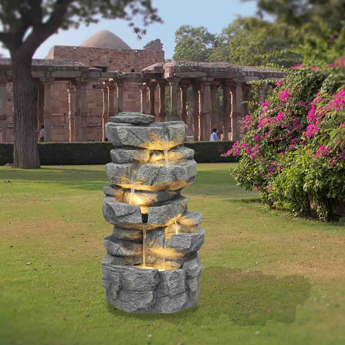Polyresin Multi Level Rock Fountain with LED Light (42 x 38 x 70 cm) - Image 4