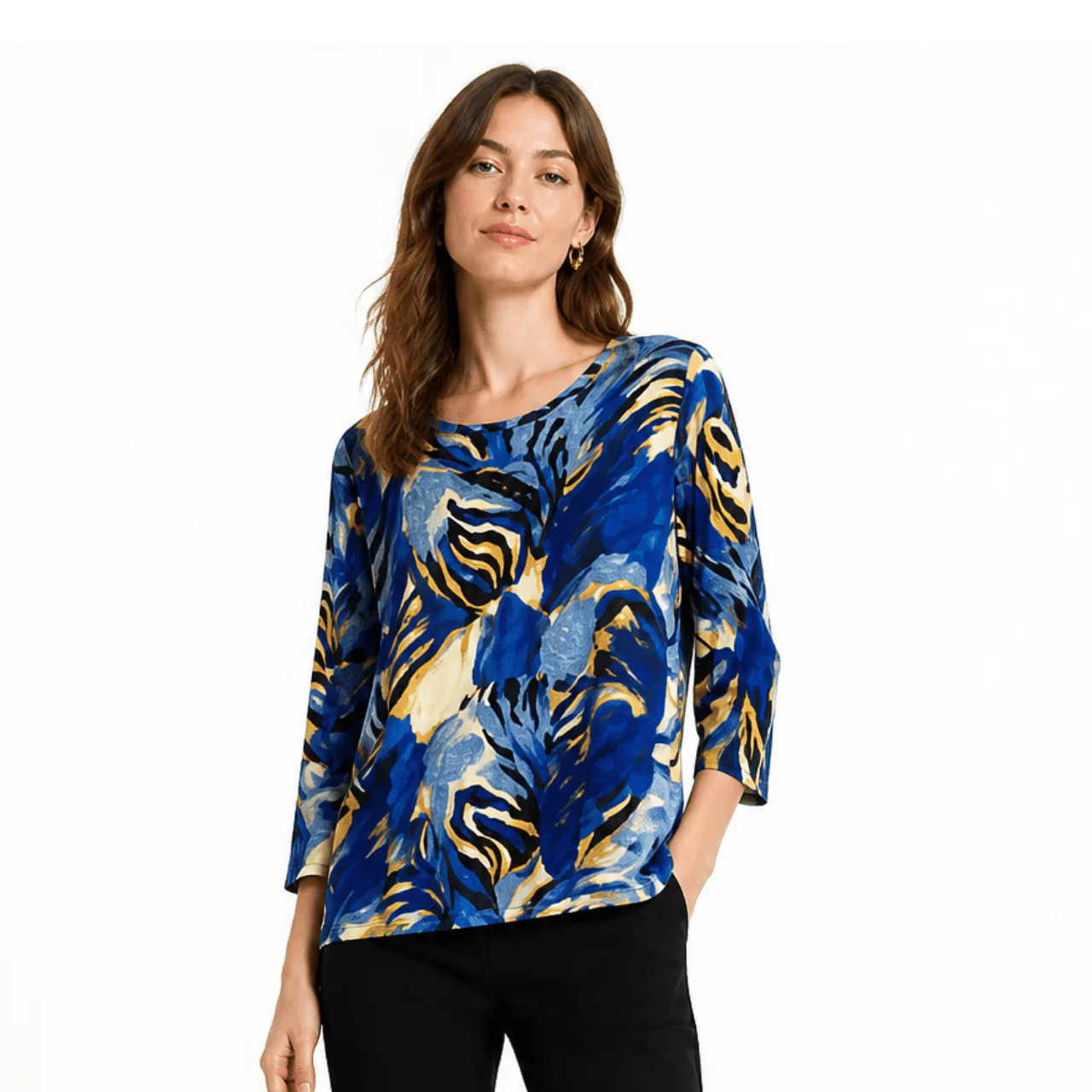 Printed 3/4 Sleeve Knit Top