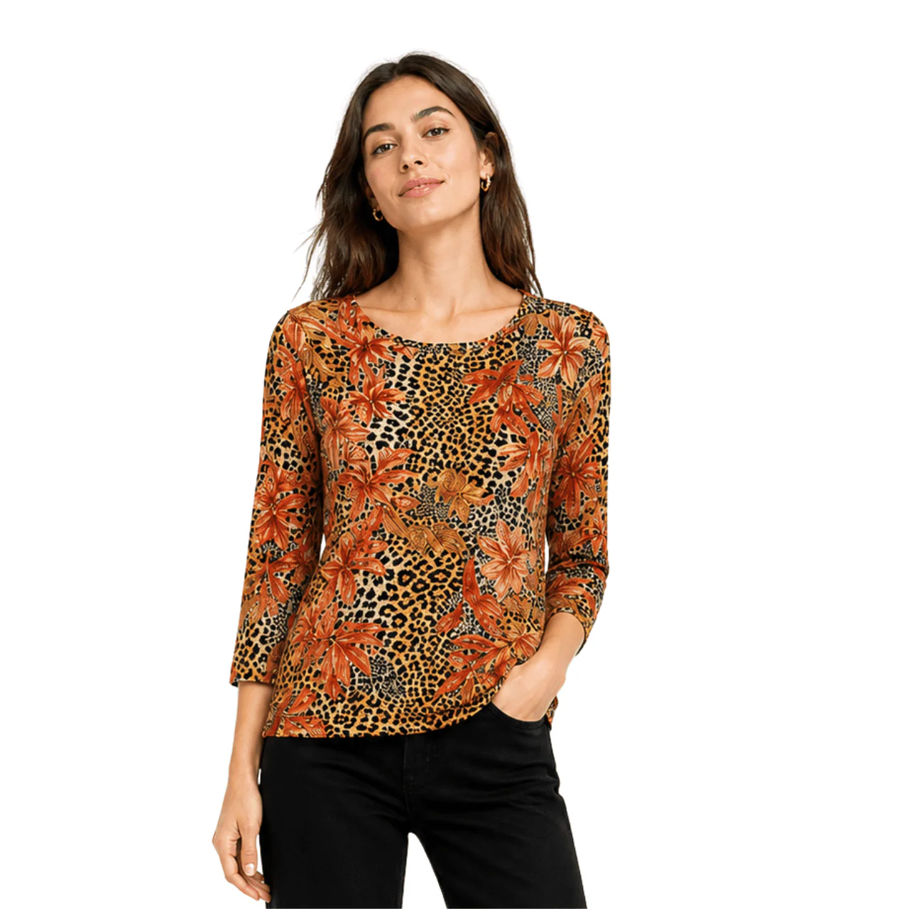 Printed 3/4 Sleeve Knit Top - Image 2