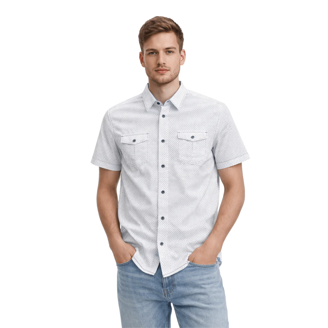 Printed Short Sleeve Button-Up Shirt