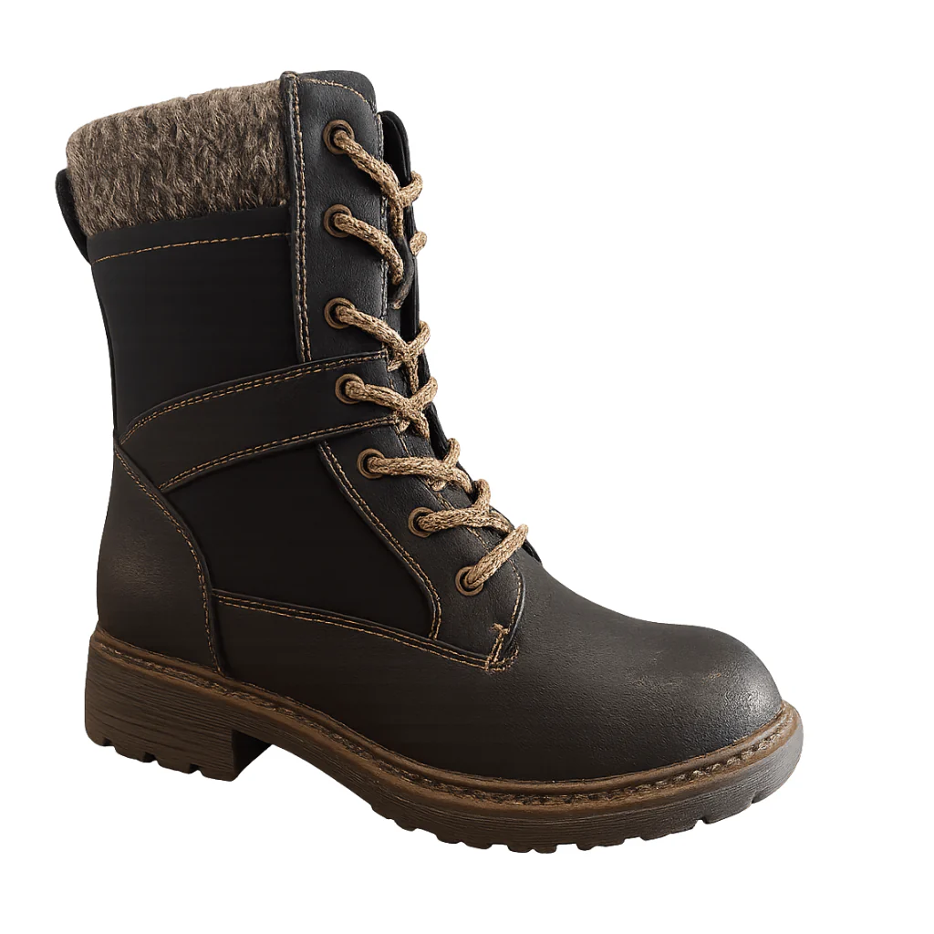 PU & Microfiber Lace-Up Boots