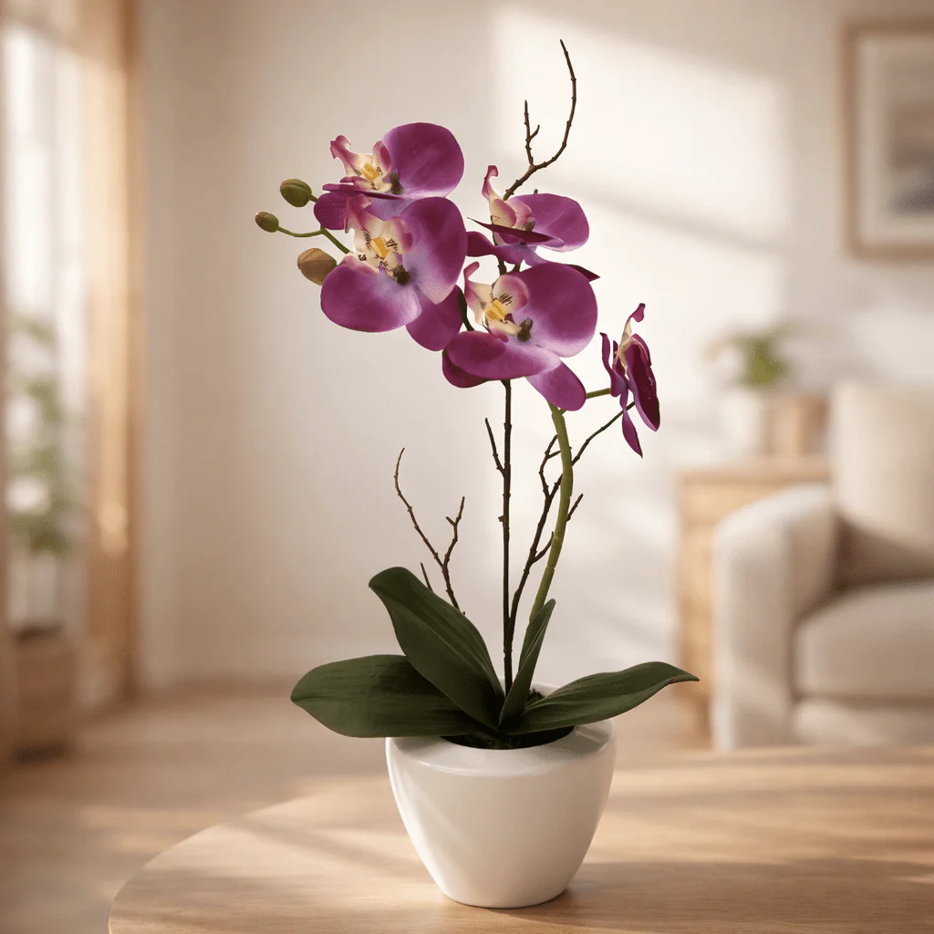 Purple Artificial Orchid in Decorative Pot