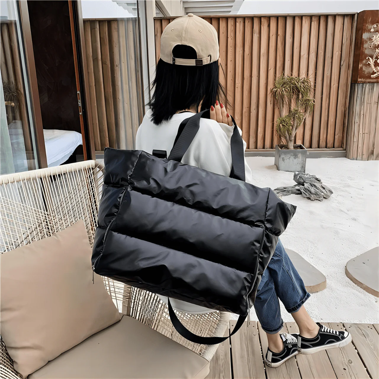 Quilted Oversized Utility Tote Bag - Image 3