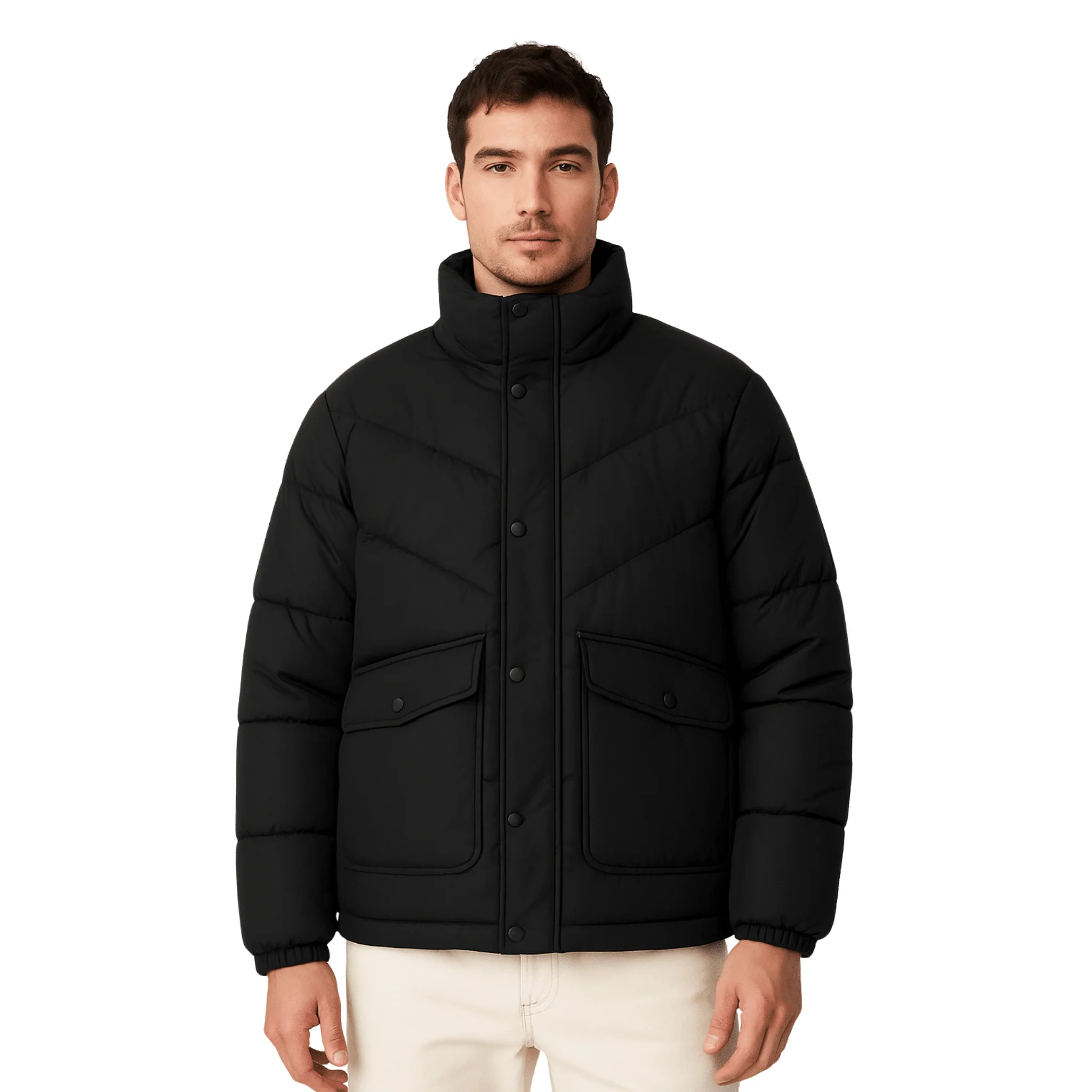 Quilted Puffer Jacket with High Collar