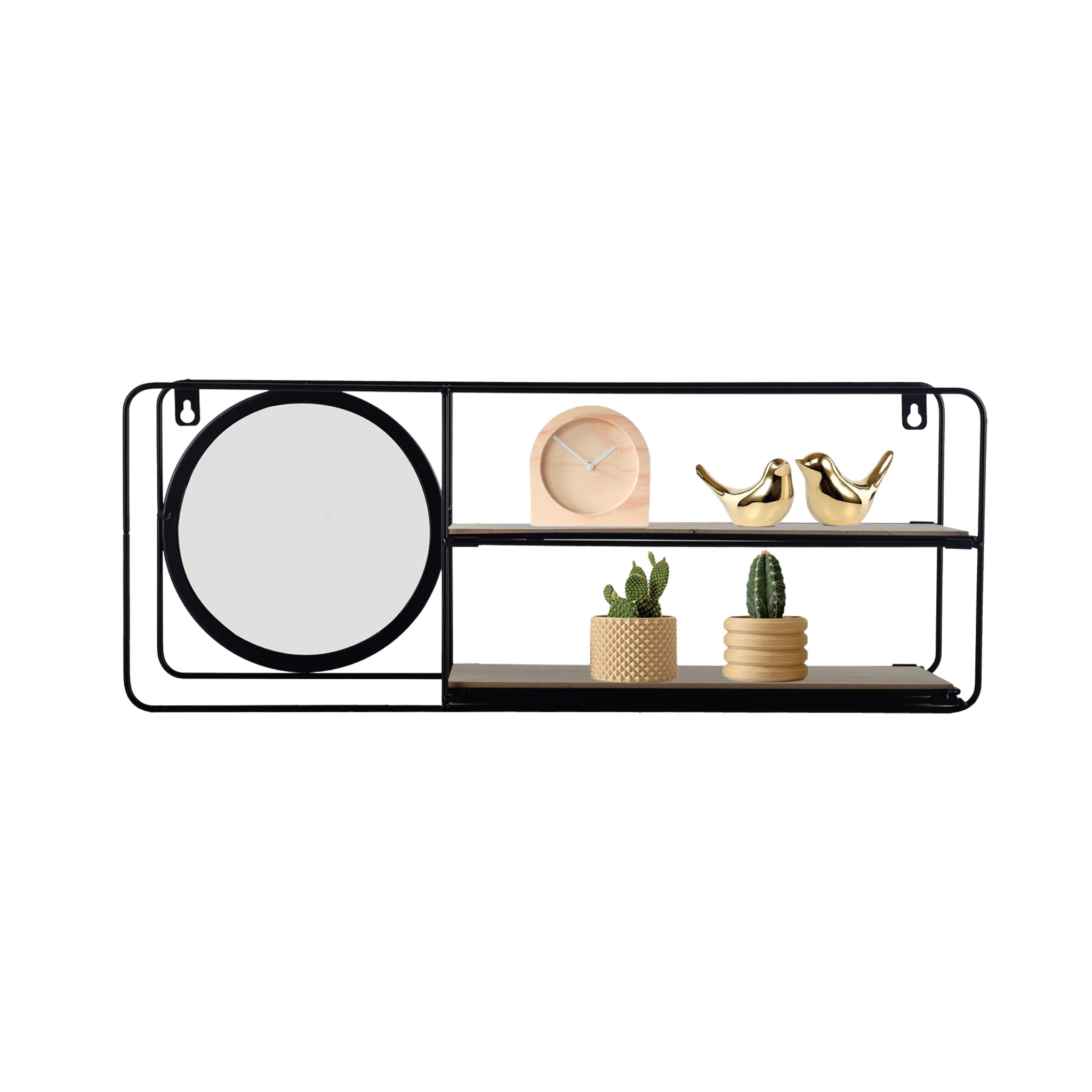 Rectangular Metal Wall Shelf with Mirror and MDF Shelves – 40 x 10 x 60 cm