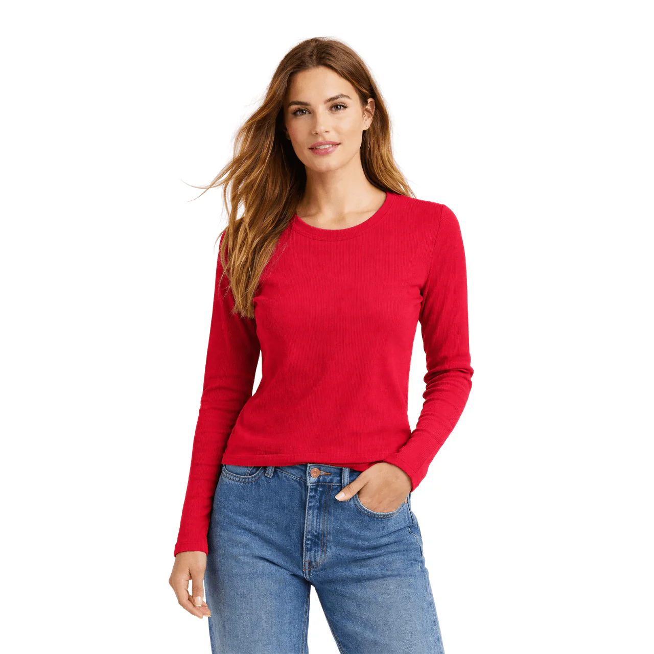 Ribbed Long Sleeve Crew Neck Top - Image 5