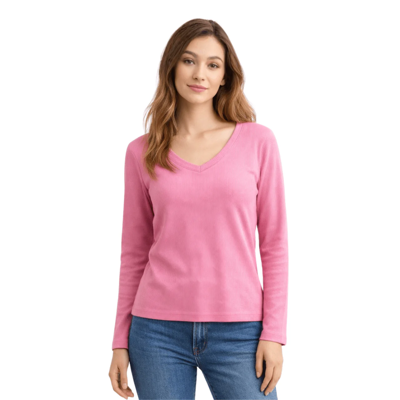 Ribbed V-Neck Long Sleeve Top - Image 4