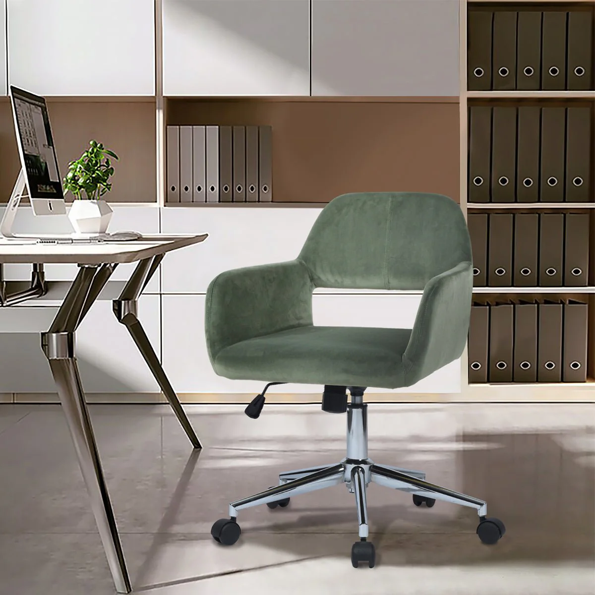 Ross - Velvet Office Chair with Gas-lift | Cactus - Image 3