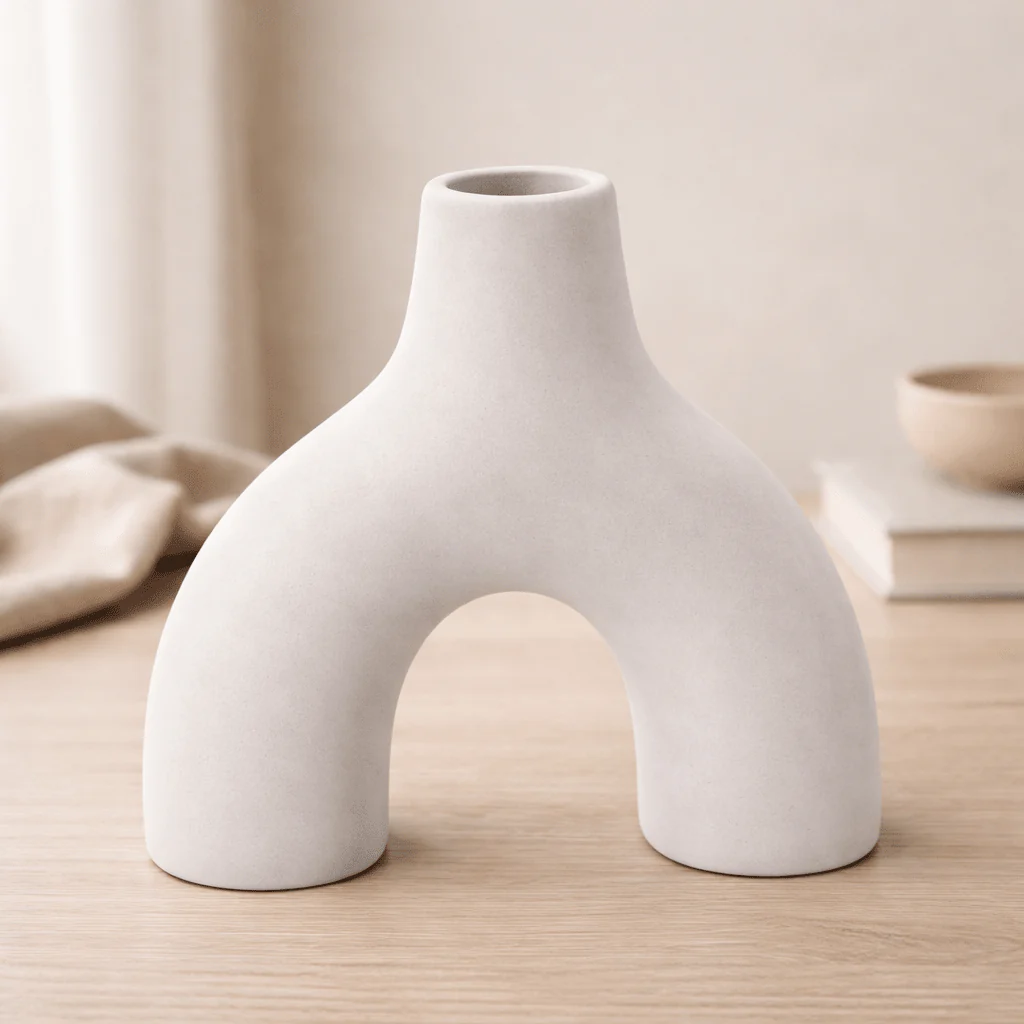 Sculptural Arch Ceramic Vase – 9 in White
