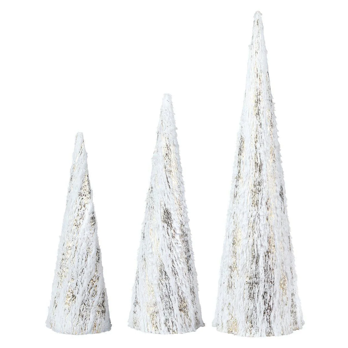 Set Of 3 Fur Cones White With Gold Stripes 38-45.75-61cm
