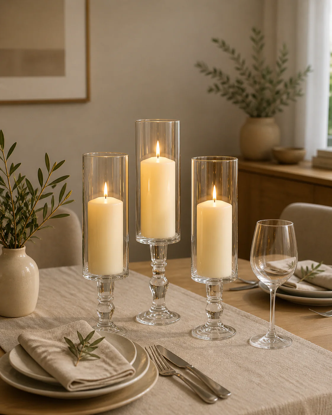 Set of 3 Tall Glass Candle Holders – Duo Taper Pillar