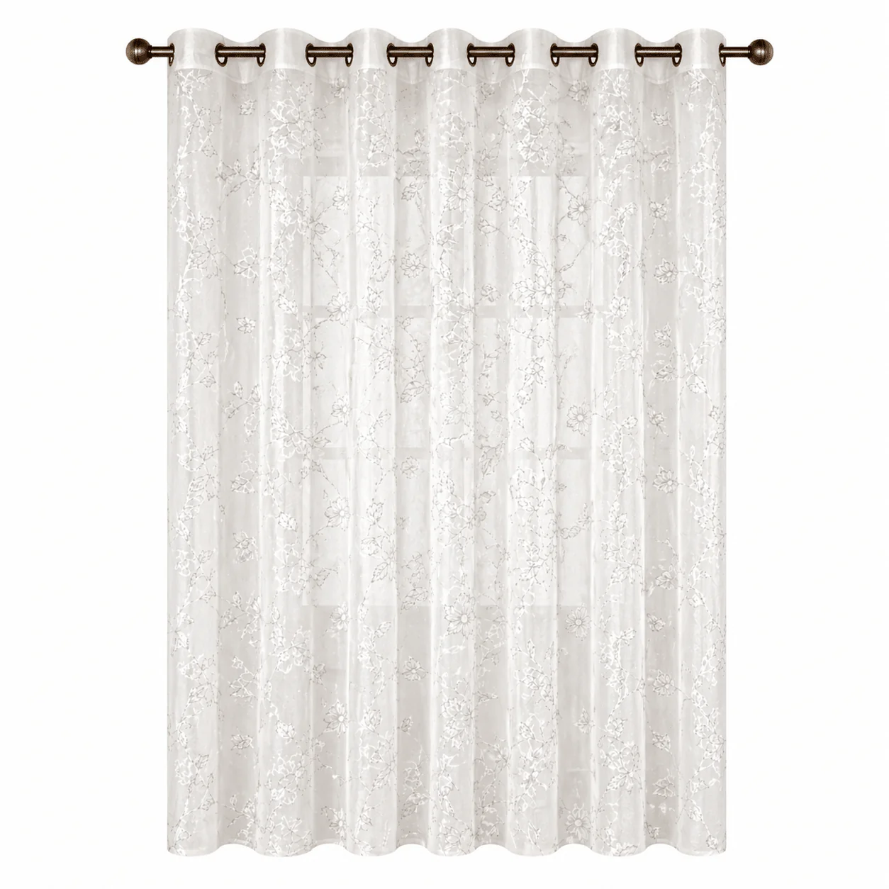 Sheer Floral Embroidered Grommet Curtain Panel – White - Image 2