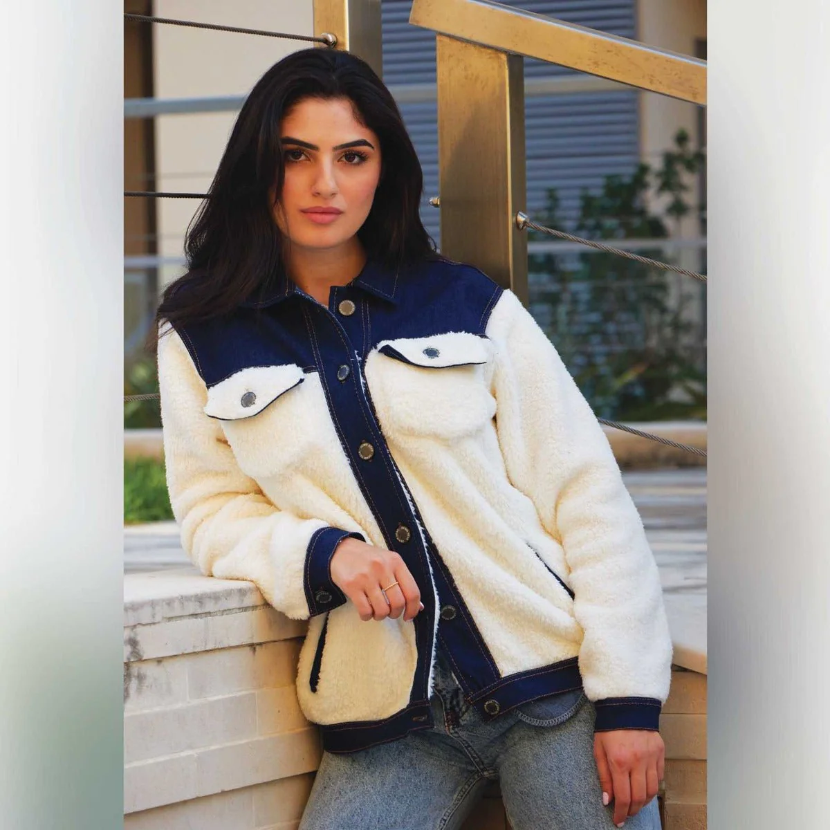 Sherpa Jacket With Denim Details - Image 2