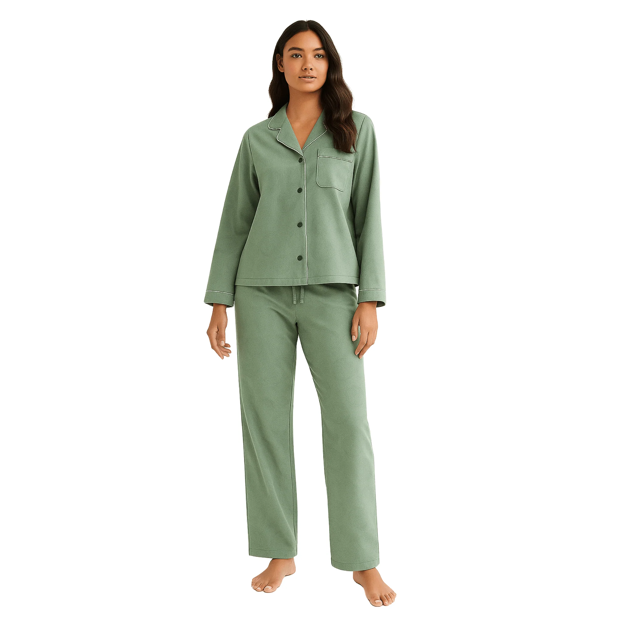 Soft Knit Pajama Set with Piping Detail - Image 2