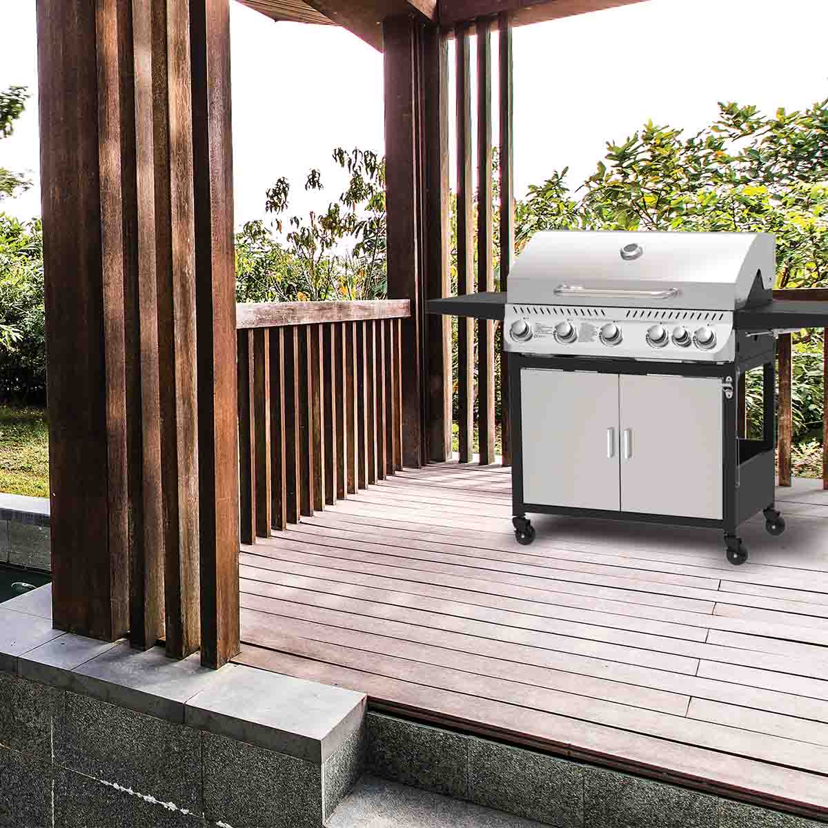 SOL DEL MARE - 5 Burner Propane Gas BBQ Grill with a Side Burner - Image 5