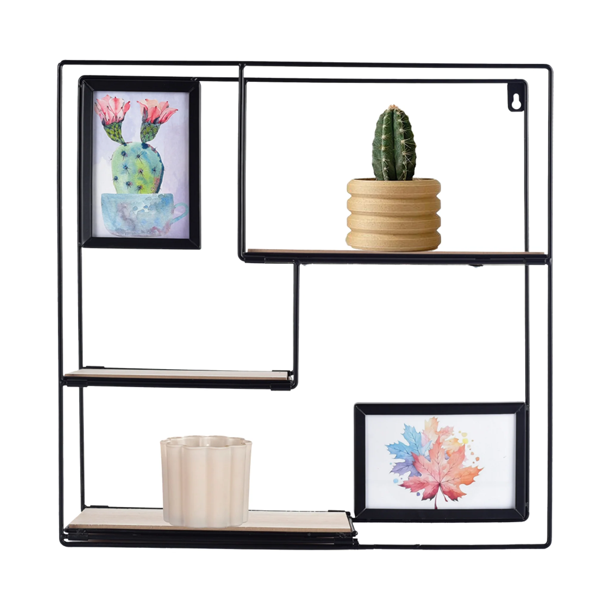 Square Metal Wall Shelf with MDF Shelves – 40 x 10 x 40 cm