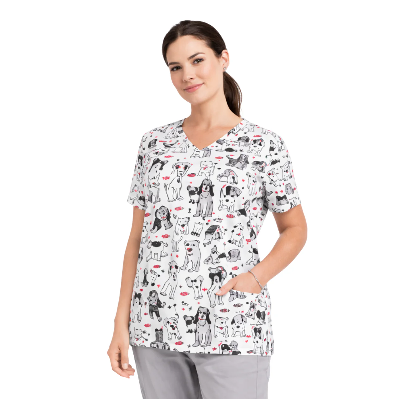 Printed V-Neck Scrub Top