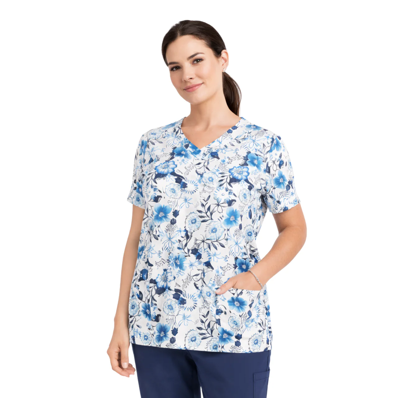Printed V-Neck Scrub Top - Image 2