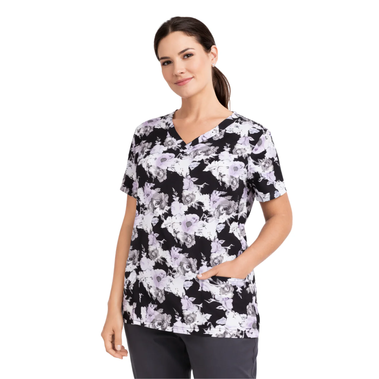 Printed V-Neck Scrub Top - Image 3