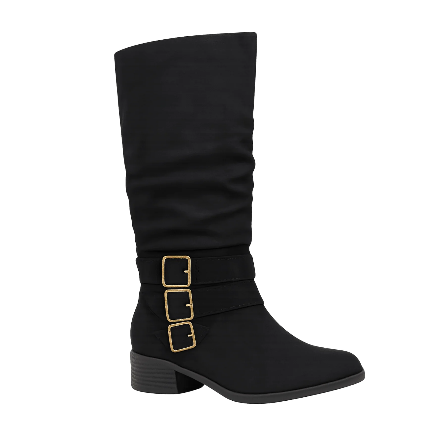 Suede Mid-Calf Boots with Buckle Straps