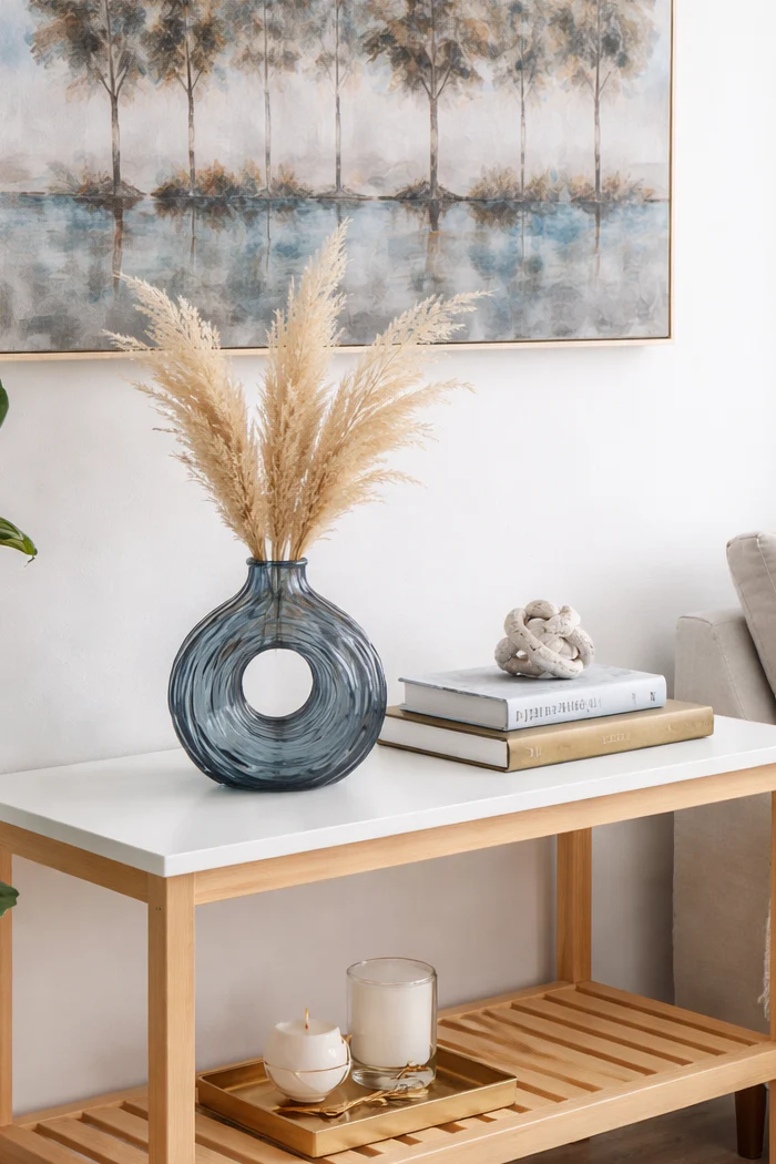 Textured Glass Decorative Vase with Central Opening - Image 2