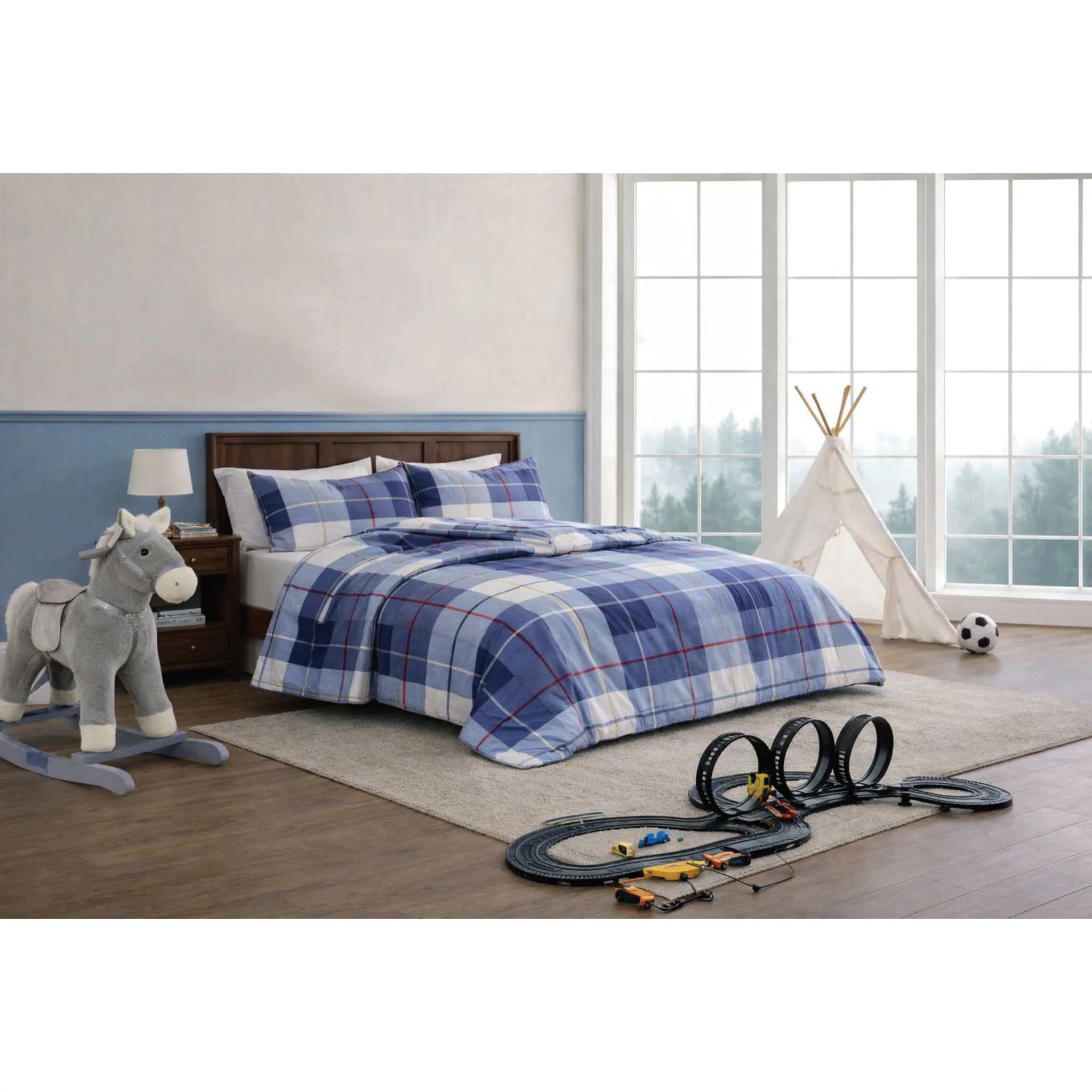 Theodore Blue Plaid Comforter Set