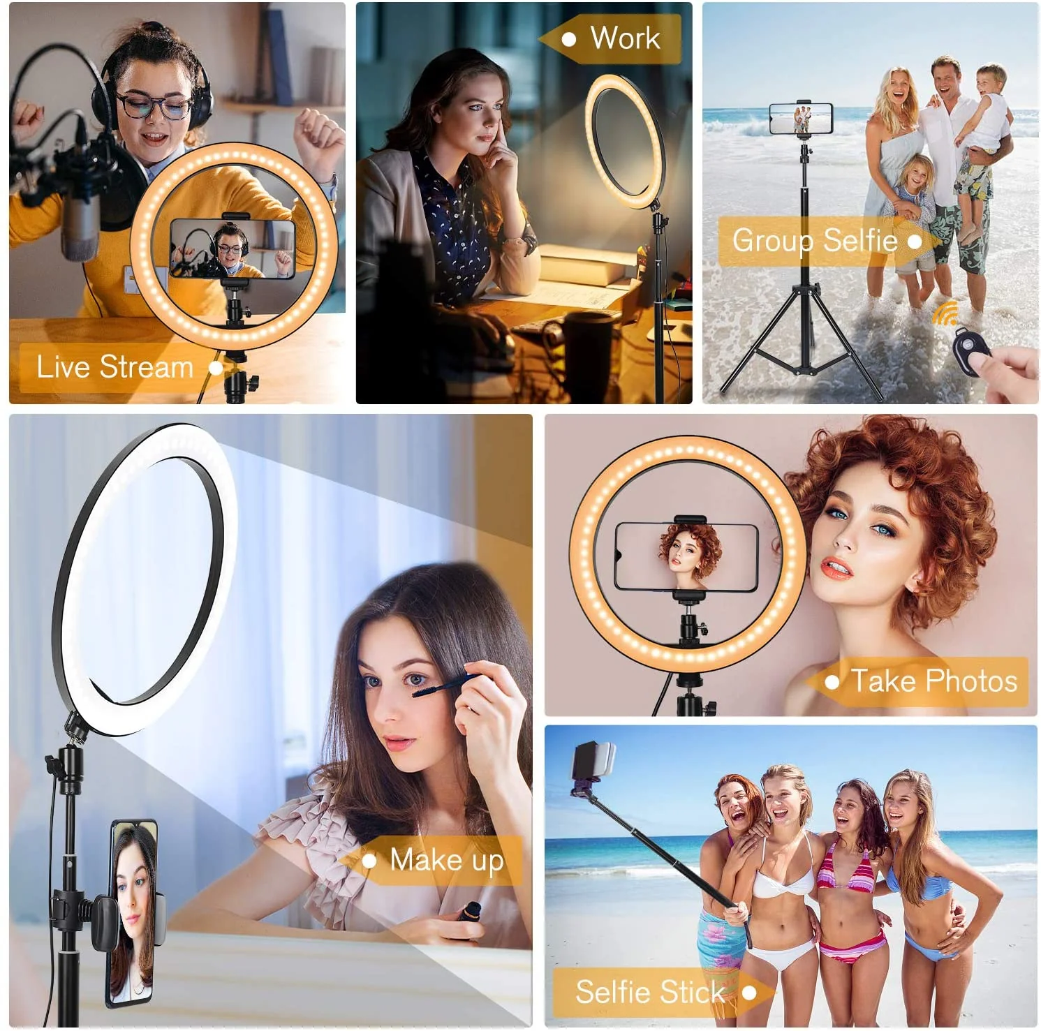 Tiktok | 10" Selfie Ring Lignt With Tripod & 3 Cell Phone Holders - Image 7