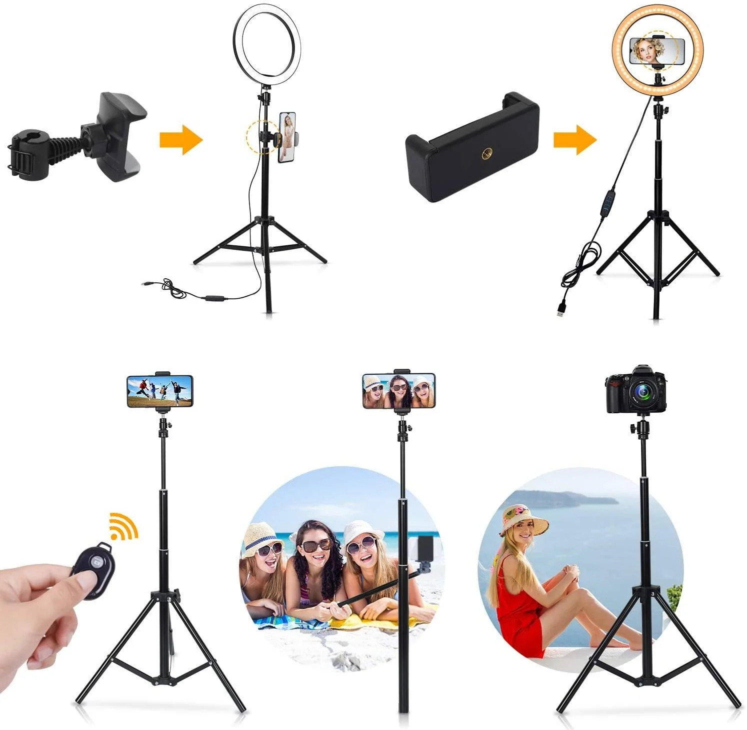 Tiktok | 10" Selfie Ring Lignt With Tripod & 3 Cell Phone Holders - Image 8