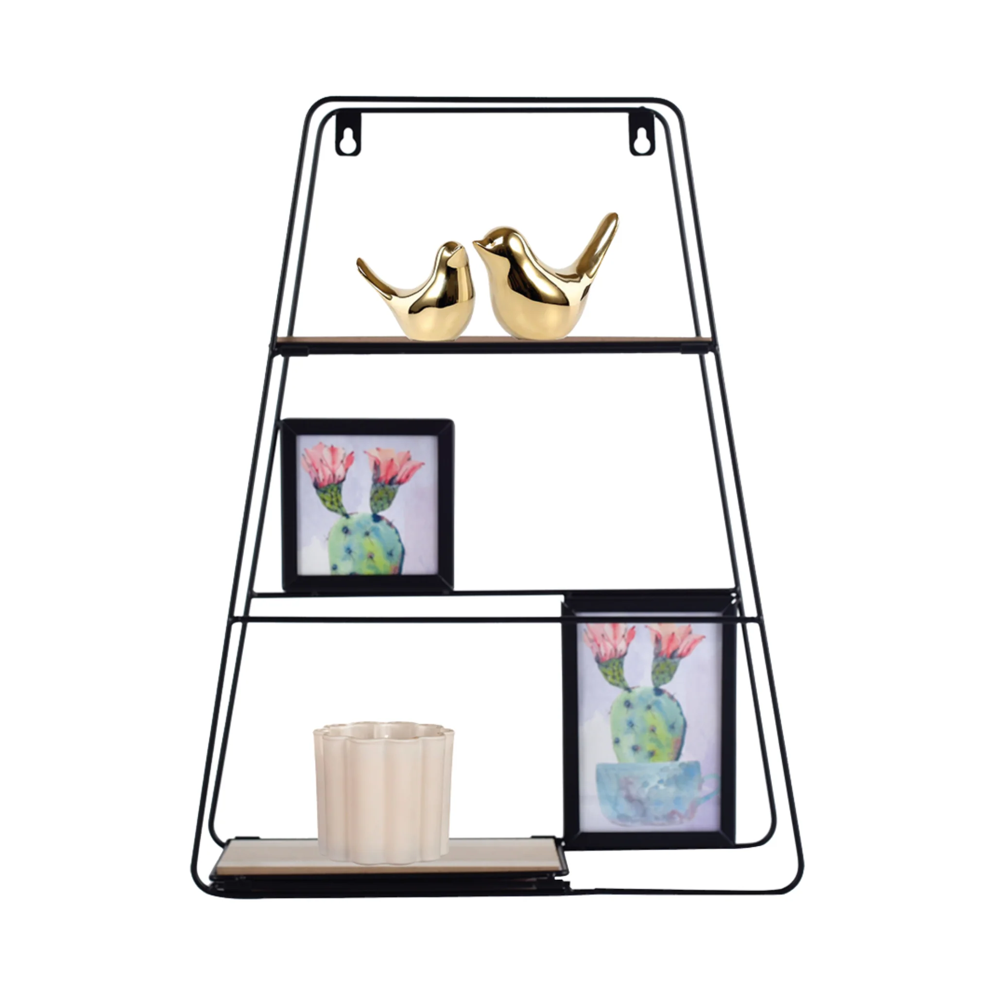 Trapeze Metal Wall Shelf with Frame Display