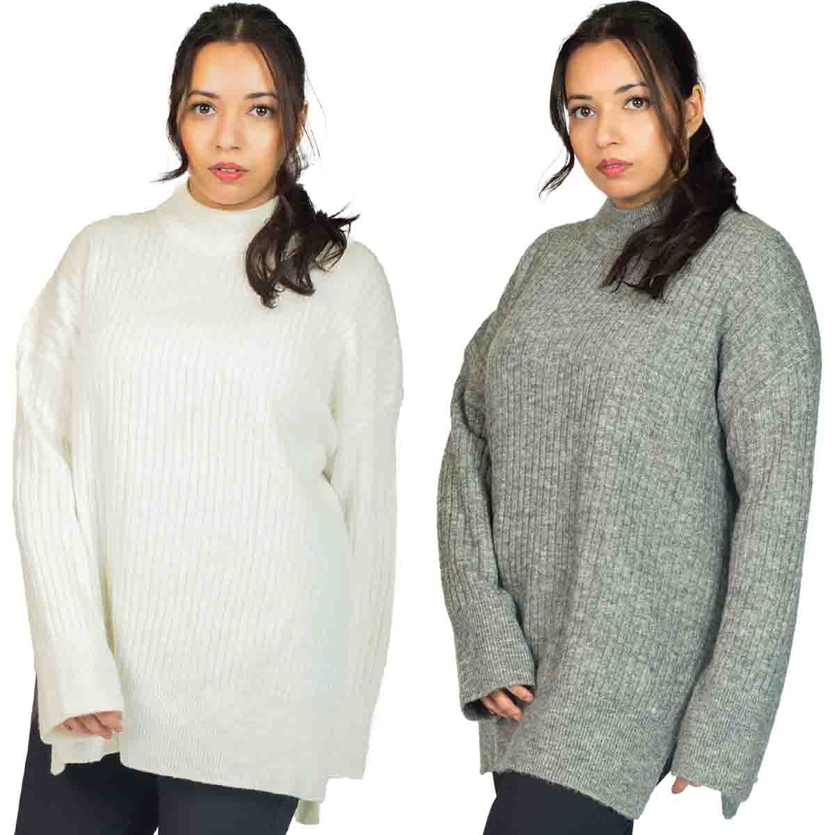 Tunic Rib Mock Neck Sweater With side Slit