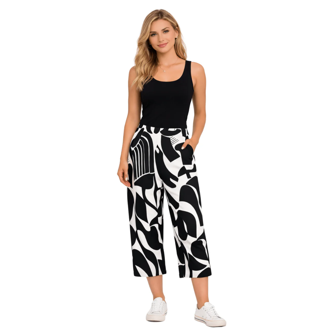 Wide-Leg Cropped Pull-On Pants